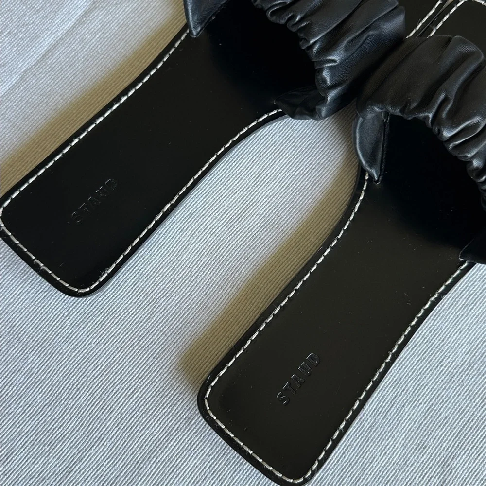 STAUD Black Nina Ruched Slide Slip On Leather Sandal Made in Portugal, Size 9 - Picture 6 of 14